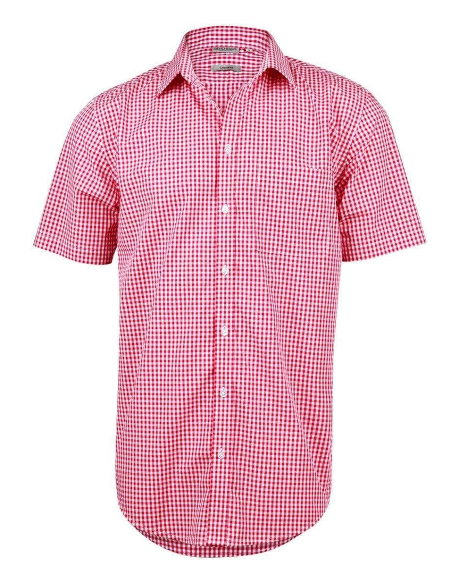 BENCHMARK Men’s Gingham Check Short Sleeve Shirt M7300S Corporate Wear Benchmark Red/White XS 